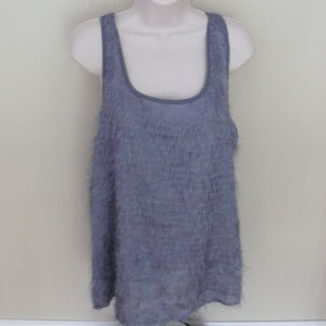 NWT COCOMO silver fuzzy shimmering eyelash sleeveless shirt top M